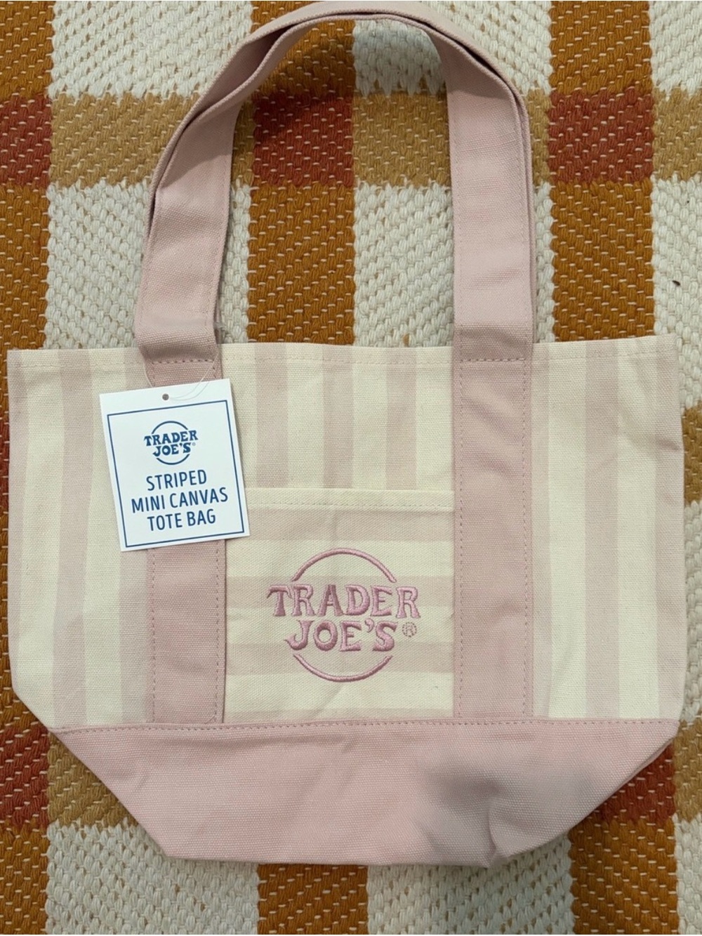 Trader Joe's Minu Pink Striped Canvas Tote Bag